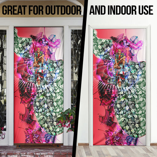 Personalized St Kilda Football Saints Door Cover Tropical Hibiscus Flowers - Pacific Fusion Style
