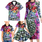Personalized St Kilda Football Saints Family Matching Long Sleeve Bodycon Dress and Hawaiian Shirt Tropical Hibiscus Flowers - Pacific Fusion Style