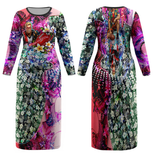 Personalized St Kilda Football Saints Family Matching Long Sleeve Bodycon Dress and Hawaiian Shirt Tropical Hibiscus Flowers - Pacific Fusion Style