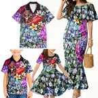 Personalized St Kilda Football Saints Family Matching Mermaid Dress and Hawaiian Shirt Tropical Hibiscus Flowers - Pacific Fusion Style