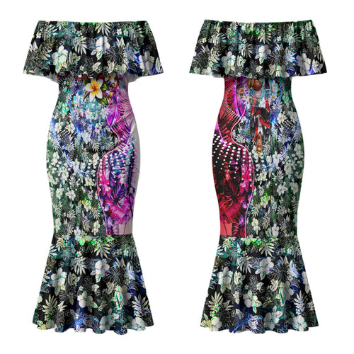 Personalized St Kilda Football Saints Family Matching Mermaid Dress and Hawaiian Shirt Tropical Hibiscus Flowers - Pacific Fusion Style