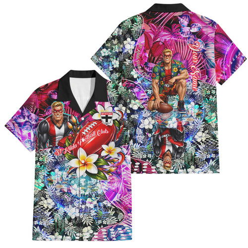 Personalized St Kilda Football Saints Family Matching Mermaid Dress and Hawaiian Shirt Tropical Hibiscus Flowers - Pacific Fusion Style