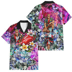 Personalized St Kilda Football Saints Family Matching Off The Shoulder Long Sleeve Dress and Hawaiian Shirt Tropical Hibiscus Flowers - Pacific Fusion Style