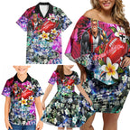 Personalized St Kilda Football Saints Family Matching Off Shoulder Short Dress and Hawaiian Shirt Tropical Hibiscus Flowers - Pacific Fusion Style