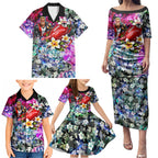 Personalized St Kilda Football Saints Family Matching Puletasi and Hawaiian Shirt Tropical Hibiscus Flowers - Pacific Fusion Style