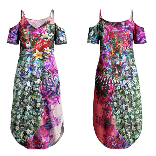 Personalized St Kilda Football Saints Family Matching Summer Maxi Dress and Hawaiian Shirt Tropical Hibiscus Flowers - Pacific Fusion Style