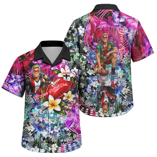Personalized St Kilda Football Saints Family Matching Summer Maxi Dress and Hawaiian Shirt Tropical Hibiscus Flowers - Pacific Fusion Style