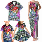 Personalized St Kilda Football Saints Family Matching Tank Maxi Dress and Hawaiian Shirt Tropical Hibiscus Flowers - Pacific Fusion Style