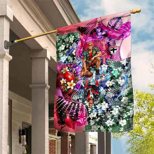 Personalized St Kilda Football Saints Garden Flag Tropical Hibiscus Flowers - Pacific Fusion Style