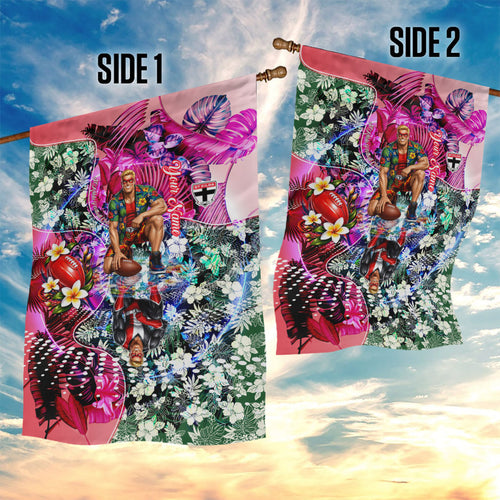 Personalized St Kilda Football Saints Garden Flag Tropical Hibiscus Flowers - Pacific Fusion Style