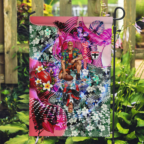 Personalized St Kilda Football Saints Garden Flag Tropical Hibiscus Flowers - Pacific Fusion Style