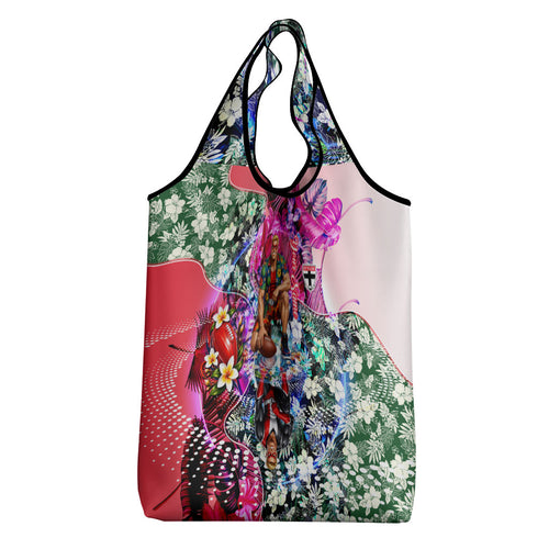 Personalized St Kilda Football Saints Grocery Bag Tropical Hibiscus Flowers - Pacific Fusion Style