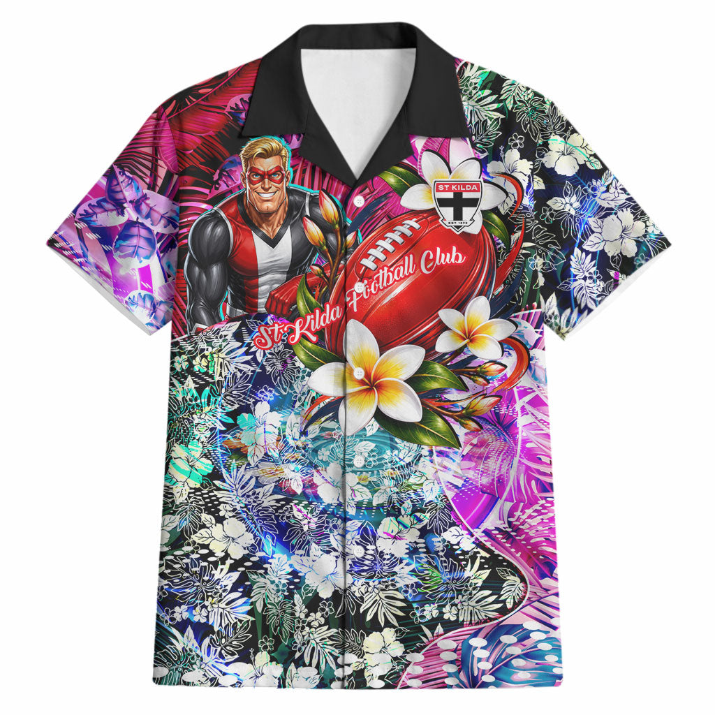 Personalized St Kilda Football Saints Hawaiian Shirt Tropical Hibiscus Flowers - Pacific Fusion Style