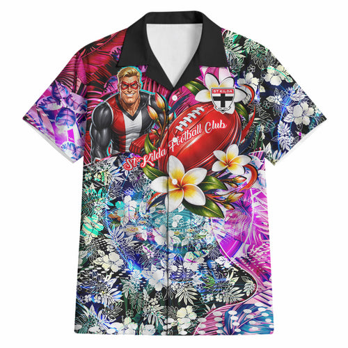 Personalized St Kilda Football Saints Hawaiian Shirt Tropical Hibiscus Flowers - Pacific Fusion Style