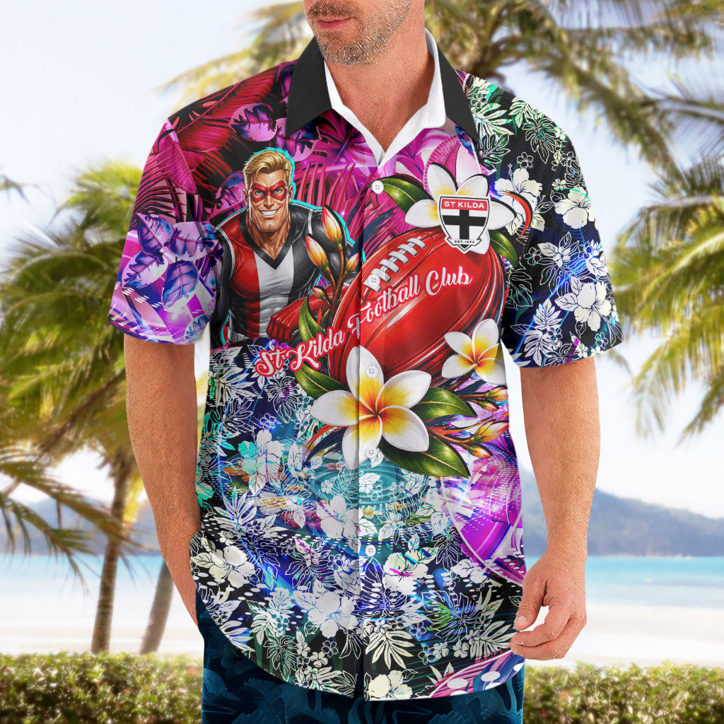 Personalized St Kilda Football Saints Hawaiian Shirt Tropical Hibiscus Flowers - Pacific Fusion Style