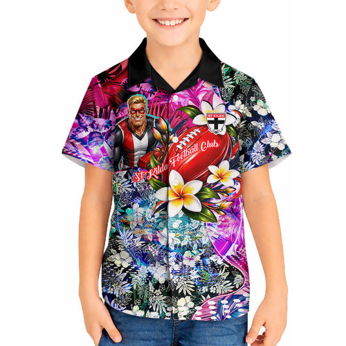Personalized St Kilda Football Saints Hawaiian Shirt Tropical Hibiscus Flowers - Pacific Fusion Style