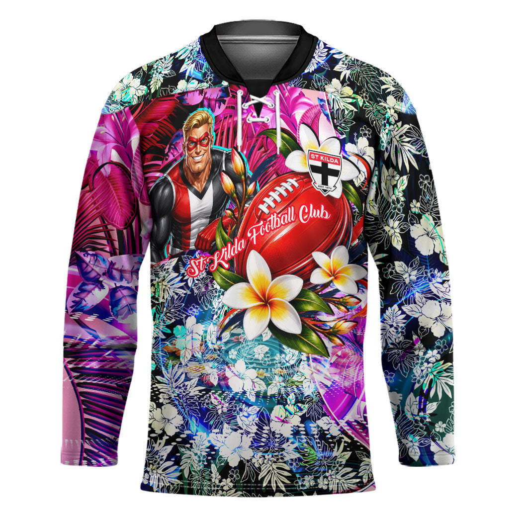 Personalized St Kilda Football Saints Hockey Jersey Tropical Hibiscus Flowers - Pacific Fusion Style