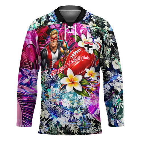 Personalized St Kilda Football Saints Hockey Jersey Tropical Hibiscus Flowers - Pacific Fusion Style