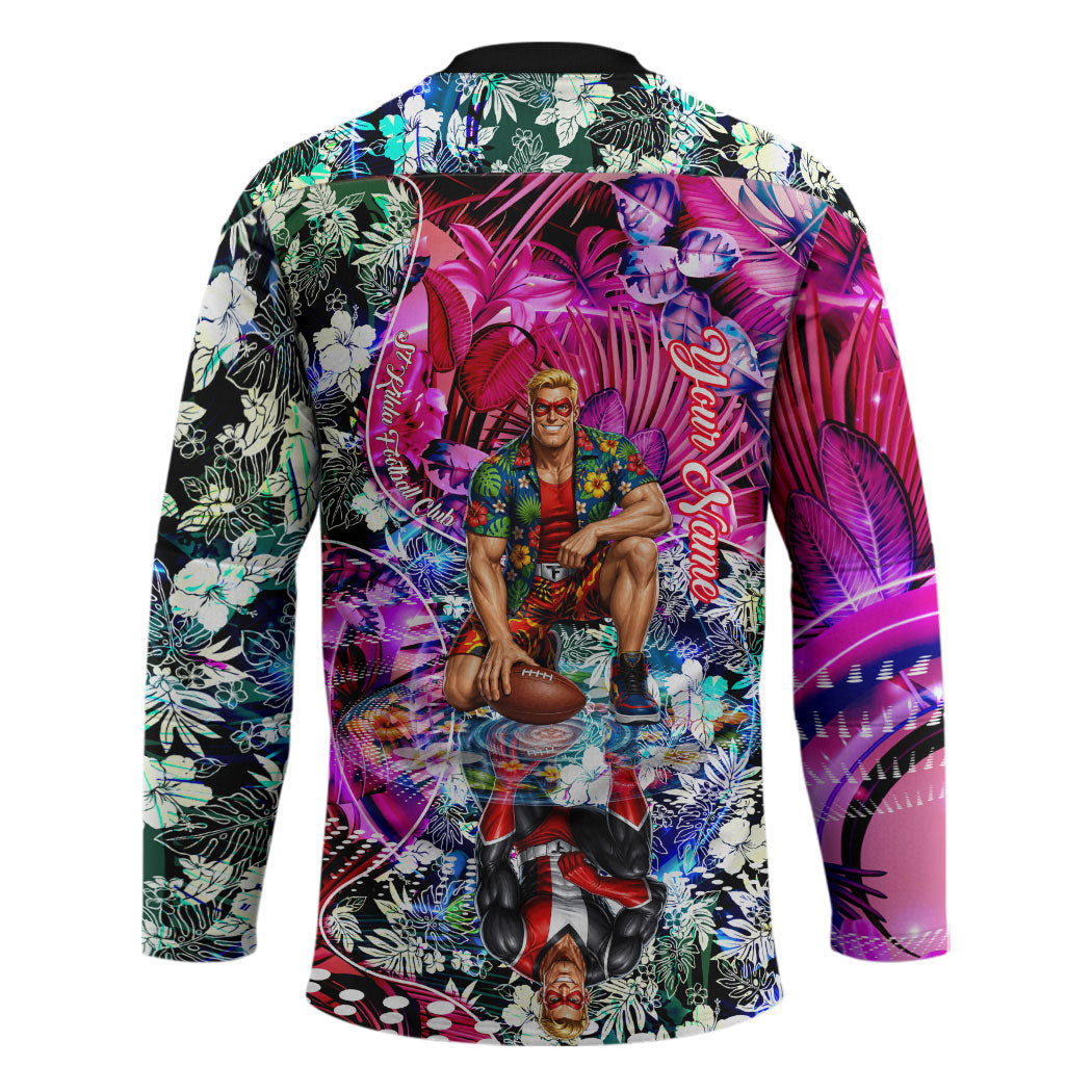 Personalized St Kilda Football Saints Hockey Jersey Tropical Hibiscus Flowers - Pacific Fusion Style