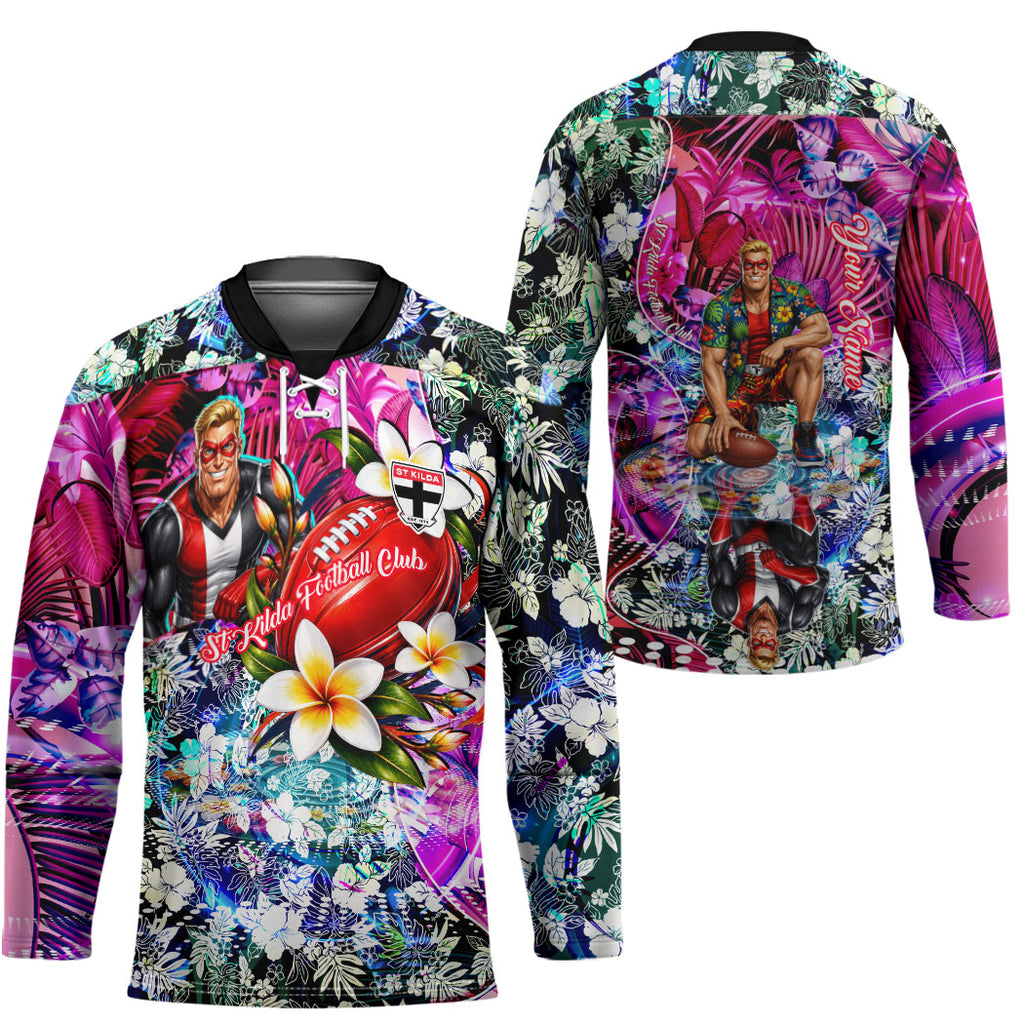 Personalized St Kilda Football Saints Hockey Jersey Tropical Hibiscus Flowers - Pacific Fusion Style
