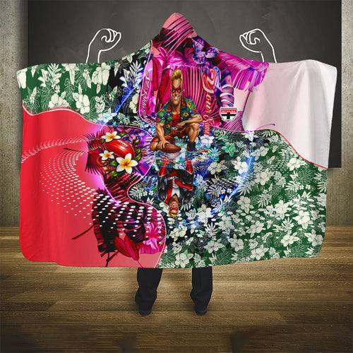 Personalized St Kilda Football Saints Hooded Blanket Tropical Hibiscus Flowers - Pacific Fusion Style
