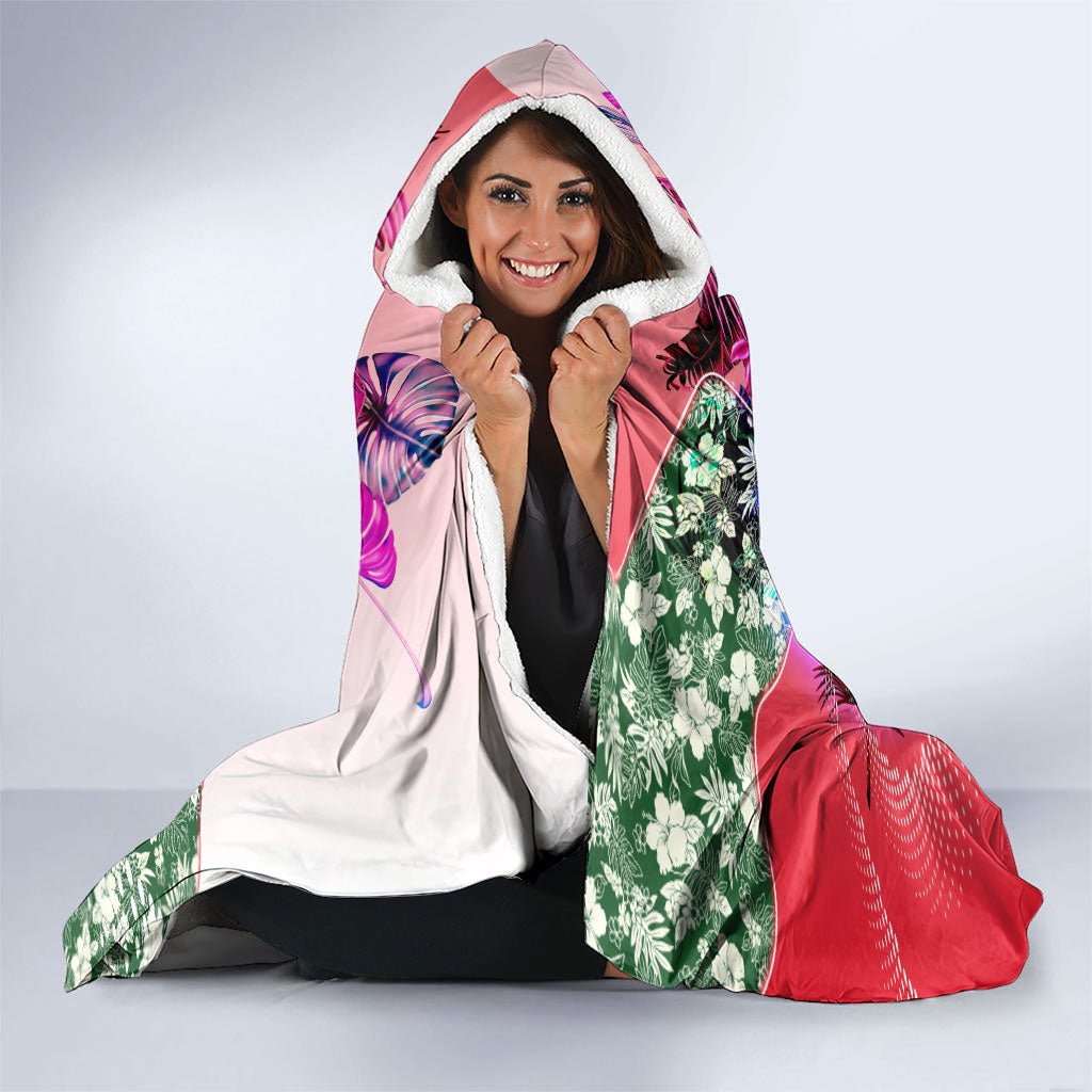 Personalized St Kilda Football Saints Hooded Blanket Tropical Hibiscus Flowers - Pacific Fusion Style