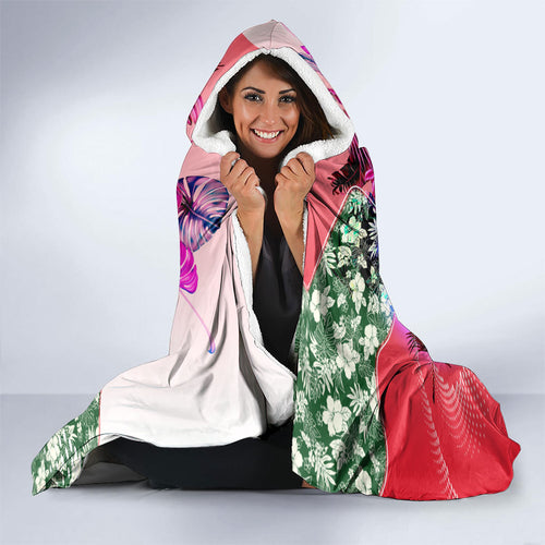 Personalized St Kilda Football Saints Hooded Blanket Tropical Hibiscus Flowers - Pacific Fusion Style