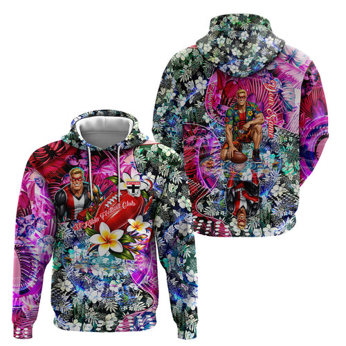 Personalized St Kilda Football Saints Hoodie Tropical Hibiscus Flowers - Pacific Fusion Style
