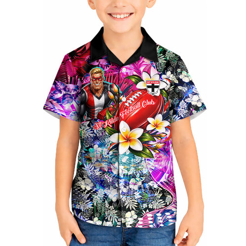 Personalized St Kilda Football Saints Kid Hawaiian Shirt Tropical Hibiscus Flowers - Pacific Fusion Style