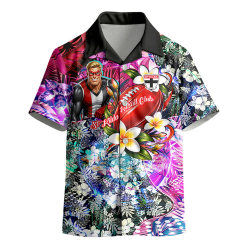 Personalized St Kilda Football Saints Kid Hawaiian Shirt Tropical Hibiscus Flowers - Pacific Fusion Style