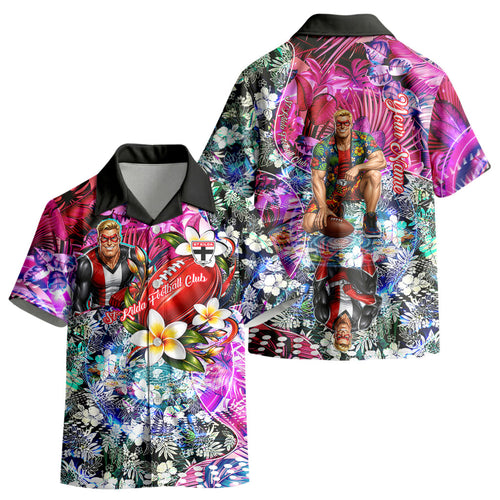 Personalized St Kilda Football Saints Kid Hawaiian Shirt Tropical Hibiscus Flowers - Pacific Fusion Style