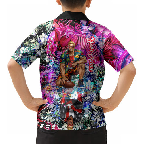 Personalized St Kilda Football Saints Kid Hawaiian Shirt Tropical Hibiscus Flowers - Pacific Fusion Style