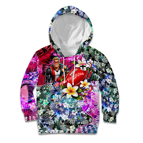Personalized St Kilda Football Saints Kid Hoodie Tropical Hibiscus Flowers - Pacific Fusion Style