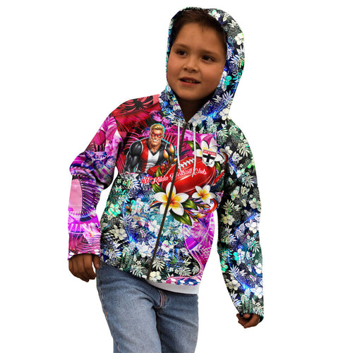 Personalized St Kilda Football Saints Kid Hoodie Tropical Hibiscus Flowers - Pacific Fusion Style
