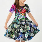 Personalized St Kilda Football Saints Kid Short Sleeve Dress Tropical Hibiscus Flowers - Pacific Fusion Style