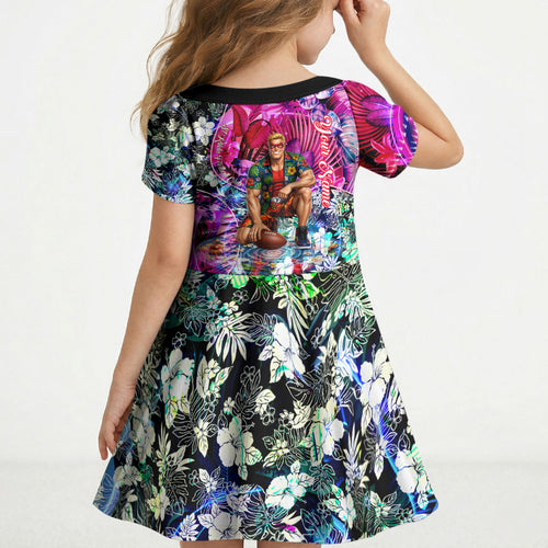 Personalized St Kilda Football Saints Kid Short Sleeve Dress Tropical Hibiscus Flowers - Pacific Fusion Style