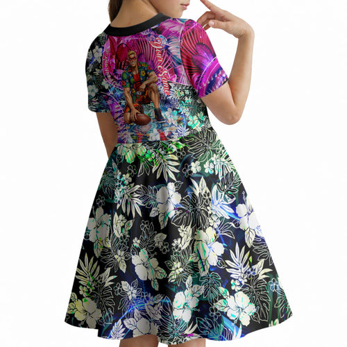 Personalized St Kilda Football Saints Kid Short Sleeve Dress Tropical Hibiscus Flowers - Pacific Fusion Style