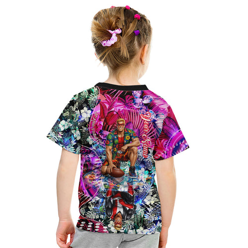 Personalized St Kilda Football Saints Kid T Shirt Tropical Hibiscus Flowers - Pacific Fusion Style