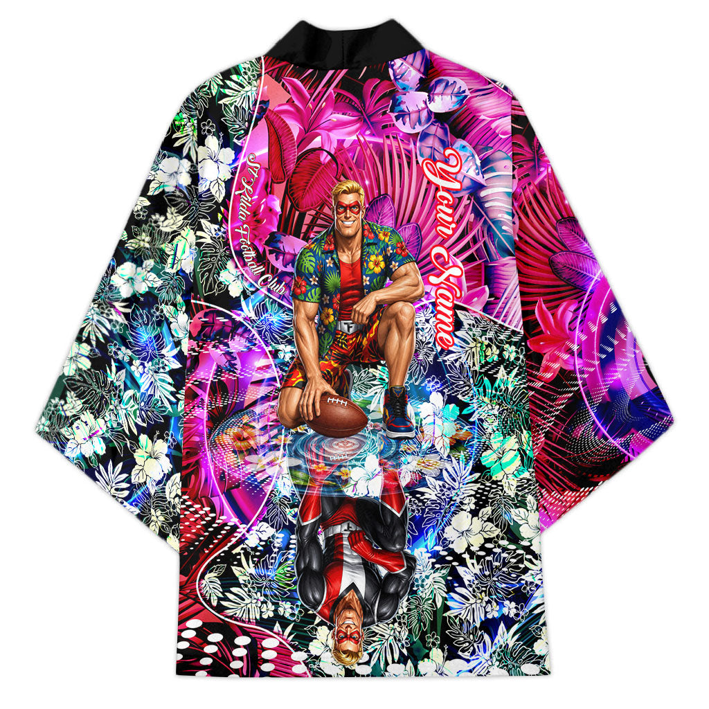 Personalized St Kilda Football Saints Kimono Tropical Hibiscus Flowers - Pacific Fusion Style