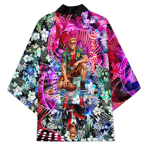 Personalized St Kilda Football Saints Kimono Tropical Hibiscus Flowers - Pacific Fusion Style