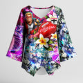 Personalized St Kilda Football Saints Kimono Sleeve Blouse Tropical Hibiscus Flowers - Pacific Fusion Style