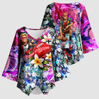 Personalized St Kilda Football Saints Kimono Sleeve Blouse Tropical Hibiscus Flowers - Pacific Fusion Style