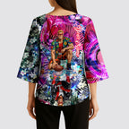 Personalized St Kilda Football Saints Kimono Sleeve Blouse Tropical Hibiscus Flowers - Pacific Fusion Style