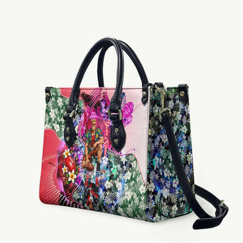 Personalized St Kilda Football Saints Leather Bag Tropical Hibiscus Flowers - Pacific Fusion Style