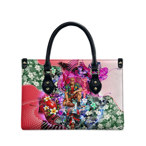 Personalized St Kilda Football Saints Leather Bag Tropical Hibiscus Flowers - Pacific Fusion Style