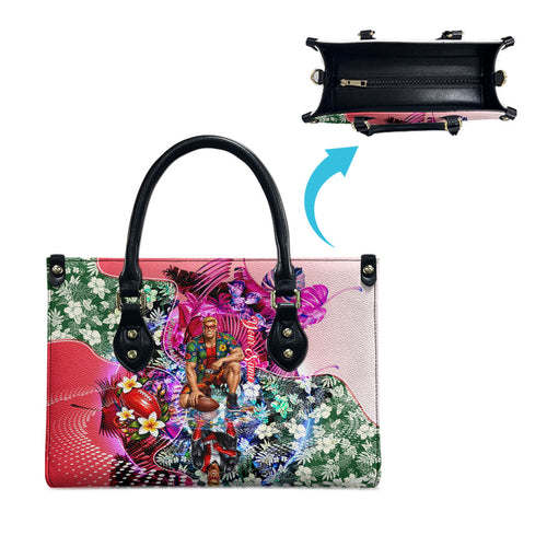Personalized St Kilda Football Saints Leather Bag Tropical Hibiscus Flowers - Pacific Fusion Style