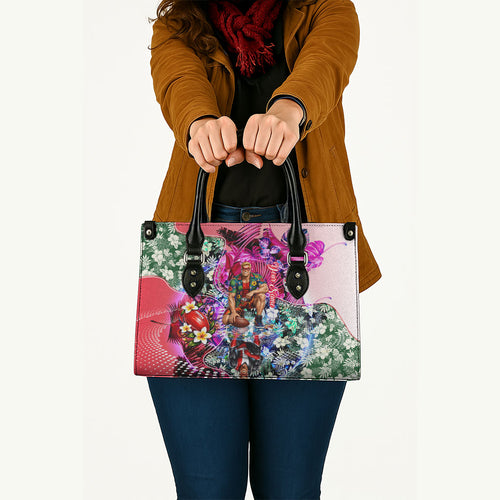 Personalized St Kilda Football Saints Leather Bag Tropical Hibiscus Flowers - Pacific Fusion Style
