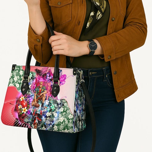 Personalized St Kilda Football Saints Leather Bag Tropical Hibiscus Flowers - Pacific Fusion Style