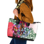 Personalized St Kilda Football Saints Leather Tote Bag Tropical Hibiscus Flowers - Pacific Fusion Style
