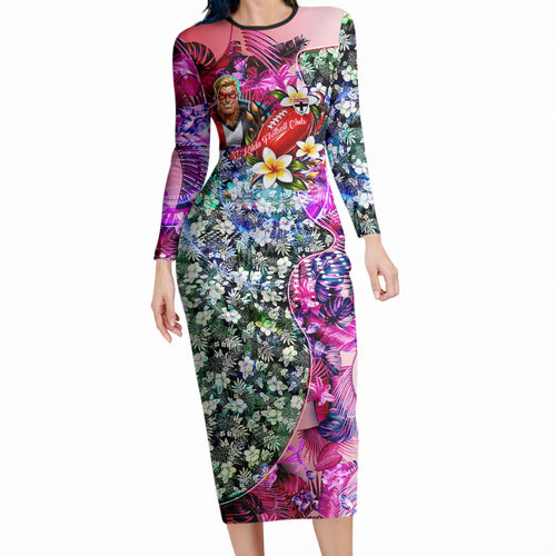 Personalized St Kilda Football Saints Long Sleeve Bodycon Dress Tropical Hibiscus Flowers - Pacific Fusion Style